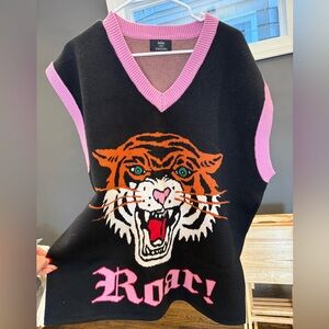 Black and Pink Tiger Sweater Vest